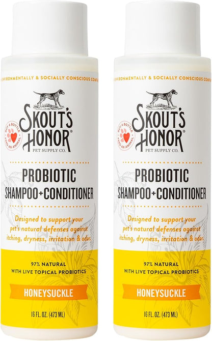 Skout's Honor Probiotic Pet Shampoo & Conditioner with Avocado Oil & Omega-3s, 97% Natural, Paraben & Sulfate-Free, Cruelty-Free, 16oz, Honeysuckle 2-Pack