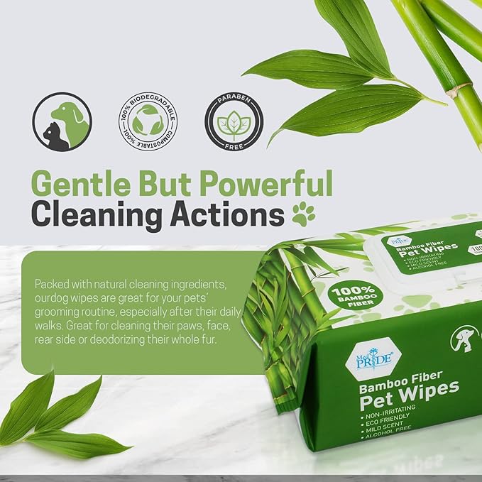 MED PRIDE 100% Bamboo Fiber Cleaning Wipes, Dog Wipes for Paws and Butt, Alcohol & Paraben-Free, Hypoallergenic, Extra-Large 8"X8", 400 Count (4 Packs)