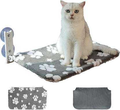 Cat Window Perch, Foldable Cat Window Hammock with Cute 3D Textured Flower Cover, Breathable Mesh Cover and Strong Suction Cups, Cordless Window Seat Bed for Indoor Cats (Grey, Medium)