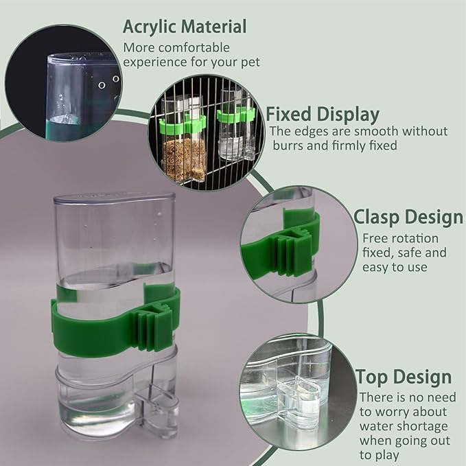 No Mess Bird Feeder Water Dispenser Set, Automatic Transparent Parrot Feeder Acrylic Parrot Food Container Drinker Cage Accessories for Small Birds Parakeet Canary Finch Cockatiel Lovebirds