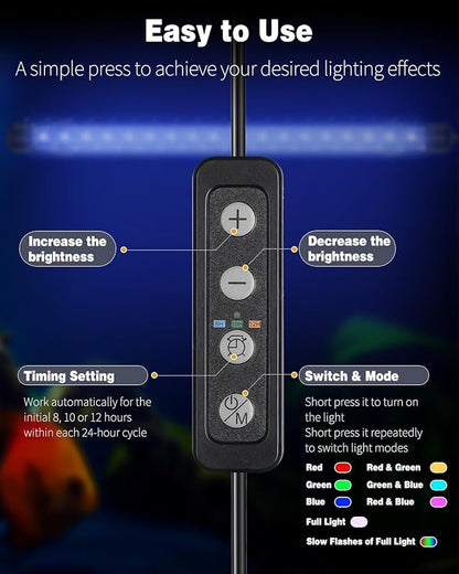 Pawfly 4.2 W Aquarium LED Light 15.2 Inch Underwater Fish Tank Light with Timer Auto On/Off Fish Tank Background Lights with 8 Lighting Modes Submersible Multi-Colored Tube Lights for Decoration