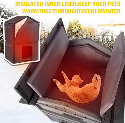 Aivituvin Outdoor Cat House Insulated Two Story Feral Cat Shelter Weatherproof Cat Enclosure for Winter with Escape Doors