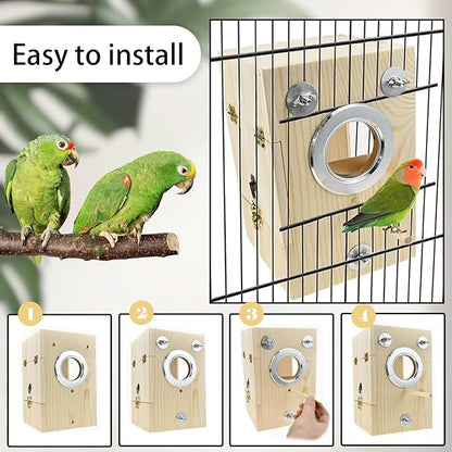 kathson Parakeet Nesting Box Transparent Bird House Bird Nest Box for Cage Parrot Nesting Boxes Wooden Breeding Box for Cockatiel Lovebirds Budgie Finch Canary(M)
