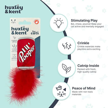 Huxley & Kent Plush Cat Toy - Interactive Catnip Toy for Cats & Kittens - Soft with Crinkle & Catnip - Fun Indoor Play - Lil' Pooper