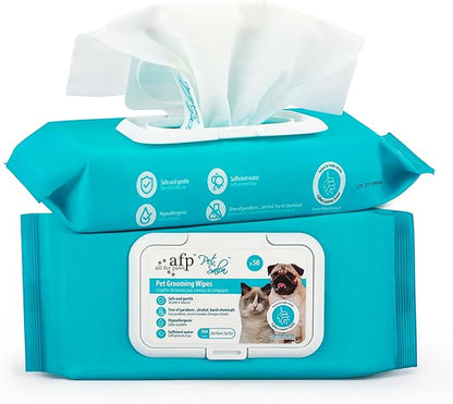 ALL FOR PAWS Natural Dog Grooming Wipes, 7 x 8 inches, 50 Count*2, Olive Oil & Coconut Extract, Larch Scent