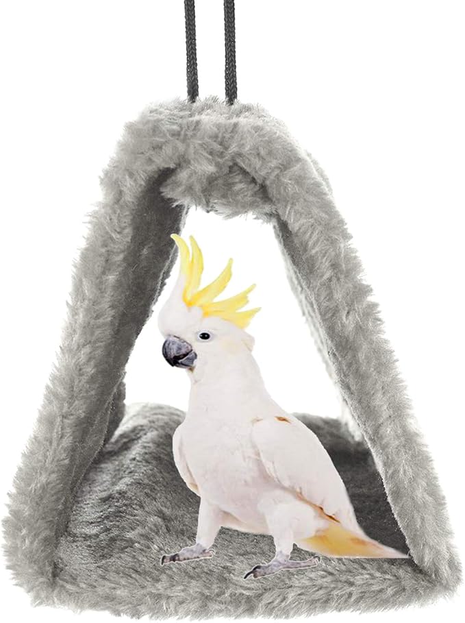 Winter Warm Bird Nest House Shed Hut Hanging Hammock Finch Cage Plush Fluffy Birds Hut Hideaway for Hamster Parrot Macaw Budgies Eclectus Parakeet Cockatiels Cockatoo Lovebird (S, Grey)