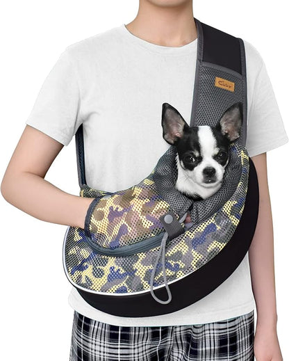 Cuby Pet Dog Sling Carrier for Small Dogs Cats Breathable Mesh Travel Safe Sling Bag Carrier for Dogs Cats Puppy (S Camouflage)
