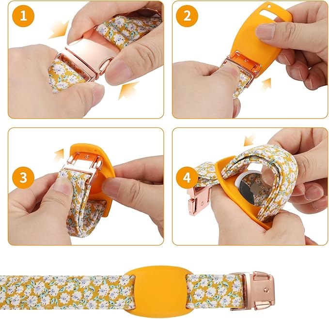 Airtag Dog Collar Holderï¼_nti-Lost Silicone Case Accessories for Air Tag GPS Trackingï¼_ompatible with Dogs Cats Pets Collar (1 Pack, Yellow)