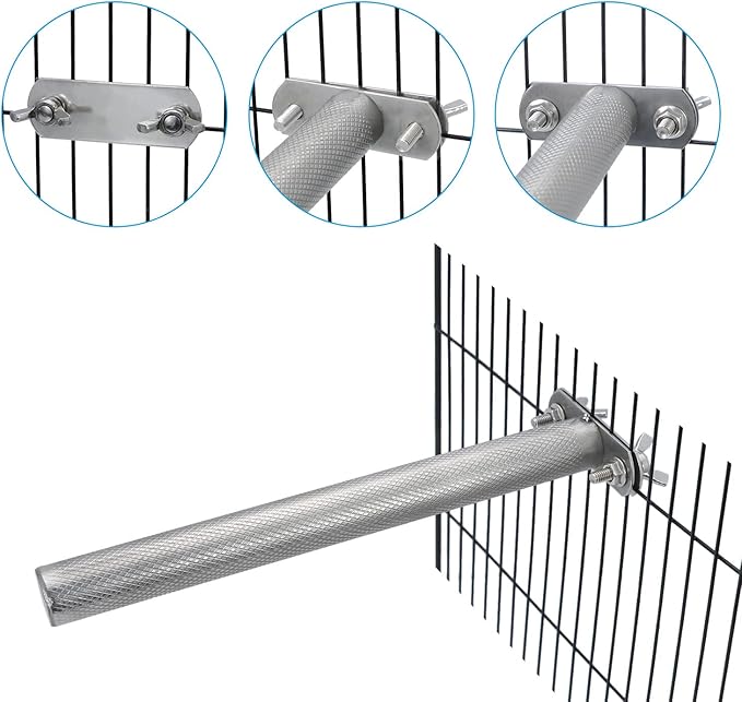 Wontee Bird Perch Stand Stainless Steel Parrot Cage Perch Accessories for Parakeets Cockatiels Conures African Greys Macaws Amazon Parrots (S (7.9"x0.7")