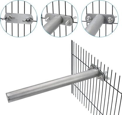 Wontee Bird Perch Stand Stainless Steel Parrot Cage Perch Accessories for Parakeets Cockatiels Conures African Greys Macaws Amazon Parrots (S (7.9"x0.7")