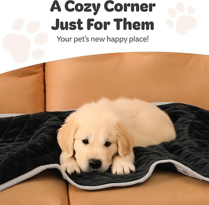 Reversible Dog Blankets 60" x 40" - Water-Resistant Pet Blankets with Plush Warm Side & Cooling Nylon Side - Machine Washable Large Dog Blanket for Car, Couch, Bed & Furniture - Grey/Black