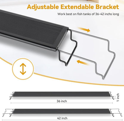 hygger 36W LED Aquarium Light, 36-42 Inch Fish Tank Light with Timer Auto On/Off, Sunrise Sunset Mode, Adjustable Brightness and Colors, Full Spectrum Light with Extendable Brackets for Freshwater