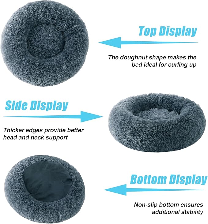 HYQ Small Dog Bed, Pet Beds for Small Dogs, Cat Beds for Indoor Cats, Fluffy Faux Fur Plush Small Dog Bed, Washable Puppy Bed with Anti-Slip Bottom, Dog Bed Small Size Dog (Blue Gray, 24 Inch)