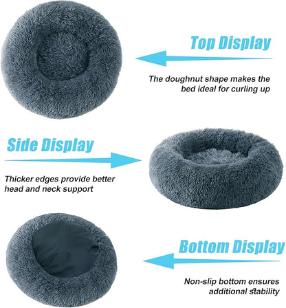 HYQ Small Dog Bed, Pet Beds for Small Dogs, Cat Beds for Indoor Cats, Fluffy Faux Fur Plush Small Dog Bed, Washable Puppy Bed with Anti-Slip Bottom, Dog Bed Small Size Dog (Blue Gray, 24 Inch)