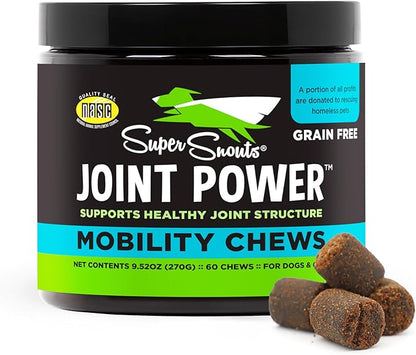 Super Snouts Joint Power – 60 Soft Chews – Joint Supplement for Dogs and Cats with Green Lipped Mussel Helps Ease Discomfort & Stiffness– Made in The USA