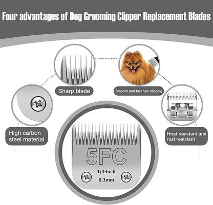5FC Detachable Pet Clipper Replacement Blades Compatible with Andis/Oster A5/Wahl KM10 Series Dog Clipper,Made of Ceramic Blade & Stainless Steel Blade,Size 5FC Cut Length 1/4-Inchï¼2 Packï¼