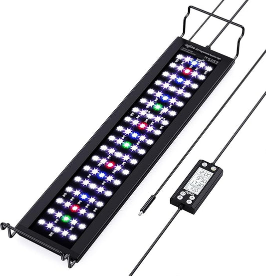 SEAOURA Aquarium Plant Growth Light, 30-36in Full Spectrum LED Fish Lights with Temperature Monitor, 24/7 Programmable with Power Off Memory, WRGB Custom, 20 Dimmable for Freshwater Aquariums