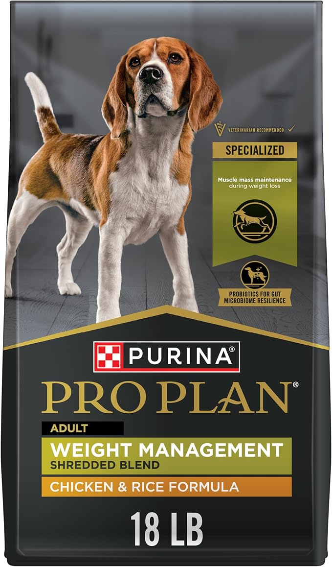 Purina Pro Plan Weight Management Dog Food Dry, Shredded Blend Chicken and Rice Formula - 18 lb. Bag