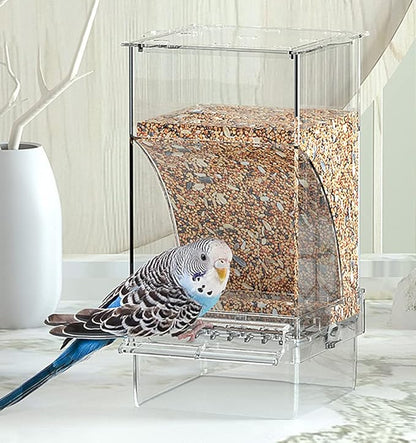 Kenond No Mess Bird Feeder Water Dispenser Set, Automatic Parrot Feeder Cage Accessories, Clear Parakeet Seed Container Food Drinker for Cage, Cockatiel Finch Lovebirds Budgies Canary (Blue)