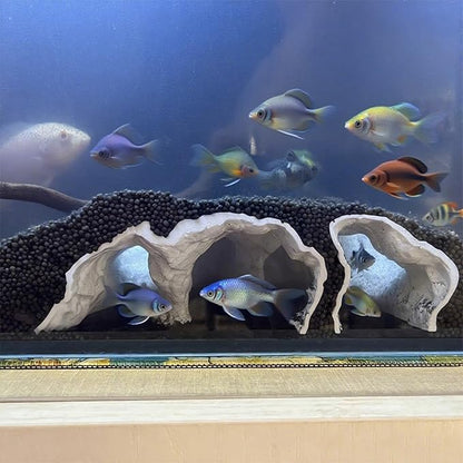 Aquarium Decor, 3D Printed Natural Tunnel Pleco Cave, Fish Hideout Decor for Cichlid, Clown Loach & Kuhli Loach (White)