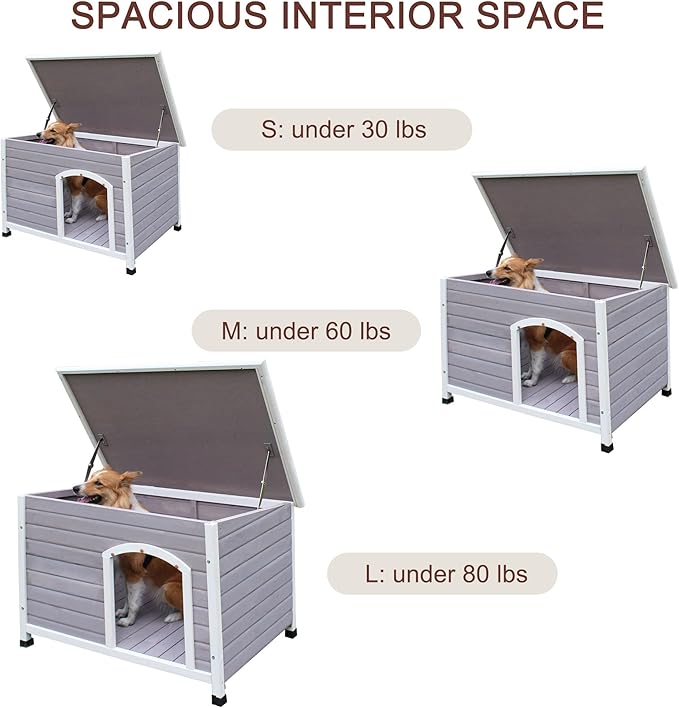 44" Wooden Large Dog Houses Outdoor Indoor, Waterproof Dog Houses Outside with Window Dog House for Small to Large Sized Dogs-Grey