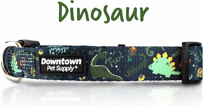 Downtown Pet Supply - Best, Cute & Fancy Dog Collar - Lightweight Adjustable Dog Collar with Quick Buckle & D-Ring - Hand Wash Safe - Dino - S - Small Dog Collar