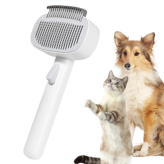 2-in-1 Dogs Self Cleaning Slicker Brush, Cat Undercoat Rake,Shedding Grooming Tool Planet Hair Removal Comb for Long Short Hair Breeds