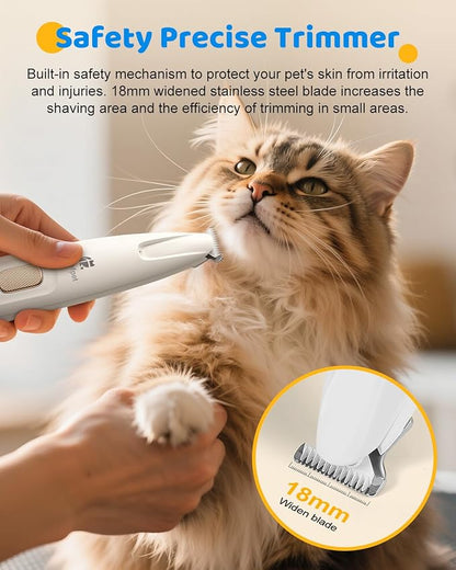 Dog Paw Trimmer with LED Light, 2025 Upgraded Safety Electric Paw Trimmer for Dogs and Cats Paw Cleaner, 35dB Low Noise Multifunctional Dog Clippers for Paws, Eyes, Ears, Face Shavers, Rump (White)