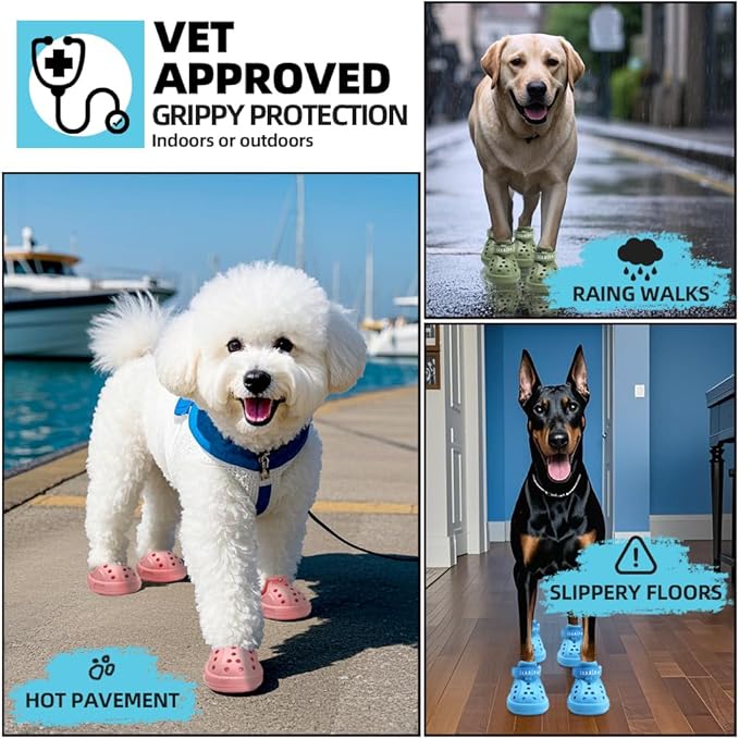 JZXOIVA Dog Shoes for Hot Pavement, Dog Booties for Large Dogs, Breathable Dog Boots & Paw Protectors, Adjustable Non-Slip Dog Rain Booties, Waterproof Pets Sandals for Beach Pink Size 9