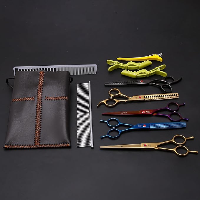 Dog Grooming Scissors Storage Bag: Hand-stitched, Show-quality Head Layer Calf Leather, Holds 5 Pairs of Dog Grooming Scissors Brown