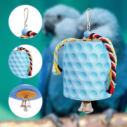 Bird Beak Grinding Stone, Parrot Chew Toys with Bells, Bird Toys, Cage Accessories for African Grey, Amazon Parrots, Budgies, Cockatiels, Lovebirds, Conures, Quakers, Small to Medium Birds