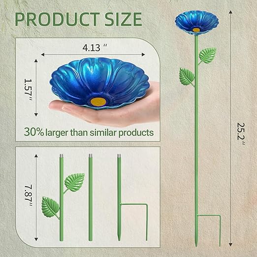 4Pcs Bee Watering Station, Metal Bird Water Feeder Butterfly Bath Bowl, Colorful Flower Shape Pollinator Watering Stake for Outdoor Yard Garden Decor (Red,Green,Blue,Yellow)