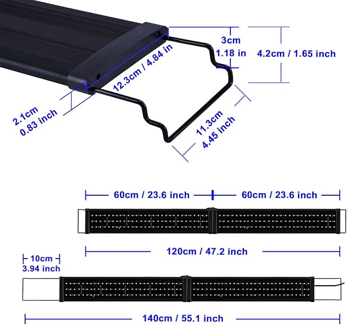 KZKR Upgraded Aquarium Light LED Full Spectrum 48-60 inch Foldable Hood Lamp for Freshwater Marine Plant Multi-Color Decorations Light (24"+24")