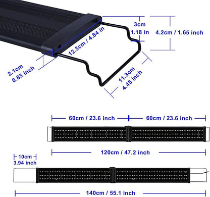 KZKR Upgraded Aquarium Light LED Full Spectrum 48-60 inch Foldable Hood Lamp for Freshwater Marine Plant Multi-Color Decorations Light (24"+24")