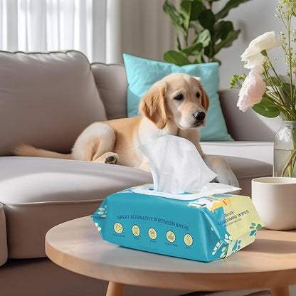 Dog Wipes, 100 Count Pet Grooming Wipes, Conditioning Shine Coat, Cleaning and Deodorizing, Pet Wipes for Dogs & Cats, for Sensitive Skin (Unscented)