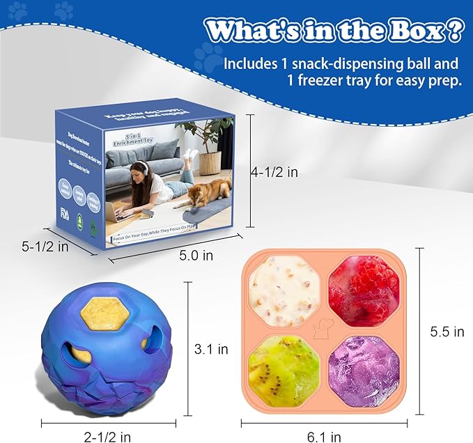 5-in-1 Dog Enrichment Toy  Bite & Brush Freeze Ball, Large Dog Toys, Interactive Chew Toy for Large Aggressive Chewers (25-85 lbs), Freezable Bone for Dogs, Homemade Treat Dispenser, Easy to Clean