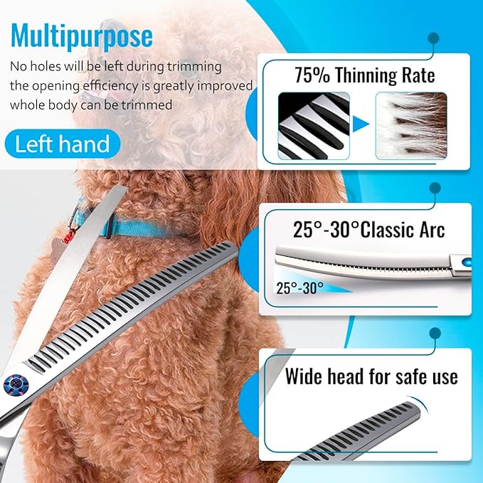 Dog Grooming Scissors: Left Handed 7 inch Professional Pet Shears Made Of Japanese 440C Advanced Stainless Steel for Dogs Cats and Other Pets