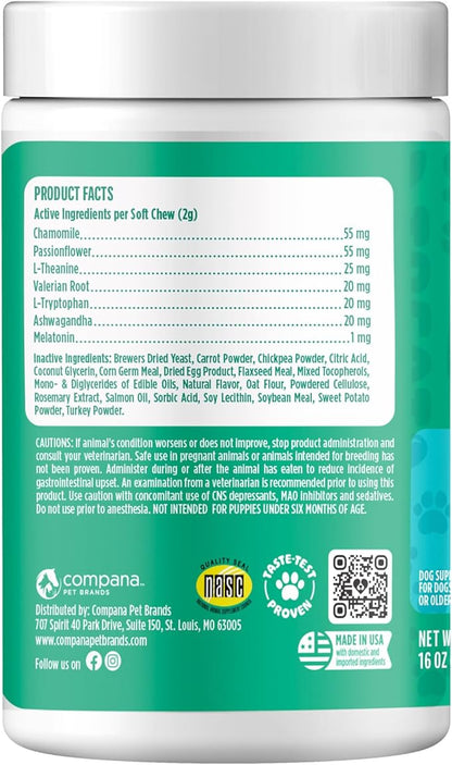 Doggie Dailies Calming Chews for Dogs - Melatonin for Dogs with Chamomile to Help Manage Stress Relief - Calm & Relaxation During Thunderstorms, Fireworks, Travel, & Separation (Turkey) 225 Soft Chews