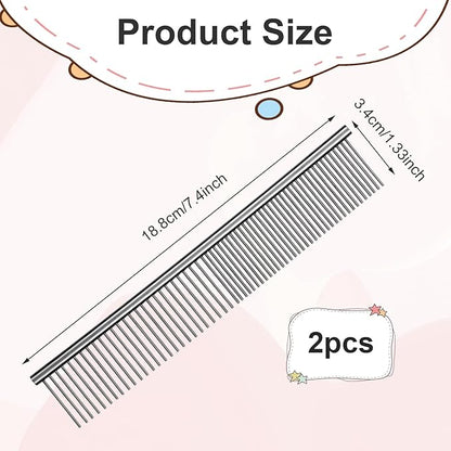 2PCS Pet Steel Combs, Rounded Ends Dog Grooming Comb Silver Cat Steel Grooming Tool Remove Matted Fur Dog Cat Comb Tool Pet Dematting Comb for Long and Short Haired Dogs Cats