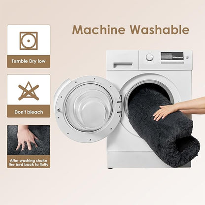 EHEYCIGA Fluffy Dog Crate Bed for Large Dogs, Plush Faux Fur Dog Crate Pad, Calming Anti Anxiety Large Dog Bed for Crate, Washable Soft Warm Dog Crate Mat with Non-Slip Bottom, Dark Grey