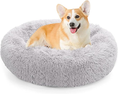 NOYAL Calming Donut Dog Bed for Small to Medium Dogs & Cats - Plush Faux Fur Anti-Anxiety Pet Bed with Machine Washable Cover & Non-Slip Base
