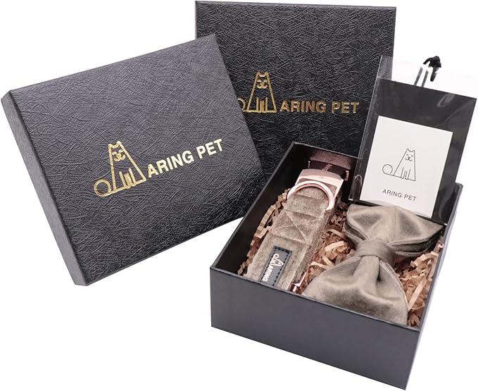 ARING PET Bowtie Dog Collar,Velvet Dog Collars with Detachable Bowtie, Adjustable Bow Tie Collar for Girl and Boy Dogs.