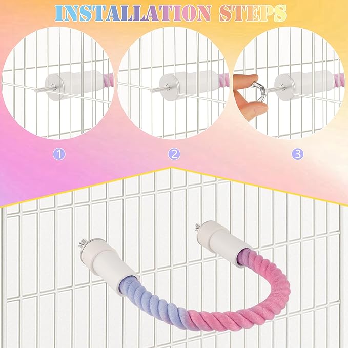 4Pcs Rope Perches for Bird Cages, Bendable Climbing Rope Cage Accessory Toy, Perfect for Parrots Cockatiels & Budgies, BirdToys, Swings & Ladders for Medium Birds