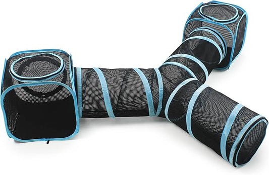 Cat Furniture Tent for Indoor and Outdoor Playpen Portable Cat Tunnels, Outdoor Kennel (2 Cube + 3-Way Tunnel)