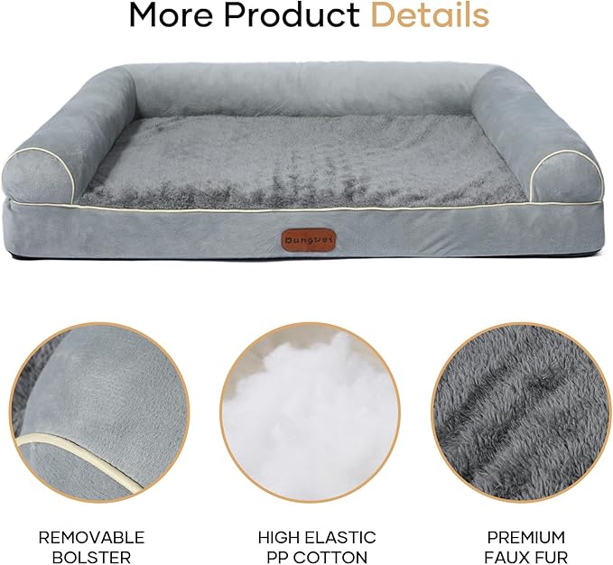 Dog Beds Large Sized Dog, Orthopedic Dog Bed, Waterproof Dog Bed, Washable Dog Bed, 39" x 23" x 7" Light Gray