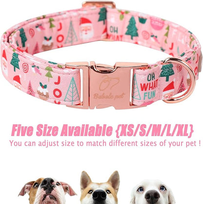 Christmas Dog Collars for Large Dog,Pink Dog Collar with Safety Metal Buckle Adjustable Puppy Collars for Small Medium Dog,Boy&Girl&Male&Female Dog Gift,L-16-24"