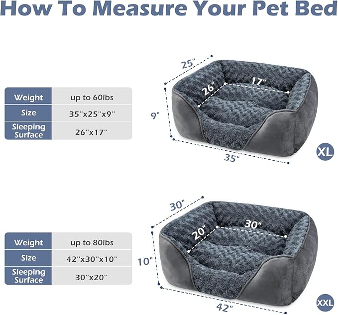 INVENHO XX-Large Dog Bed for Large Medium Small Dogs, Rectangle Washable Dog Bed, Orthopedic Dog Bed, Soft Calming Sleeping Puppy Bed Durable Pet Cuddler with Anti-Slip Bottom XXL(42"x30"x10")