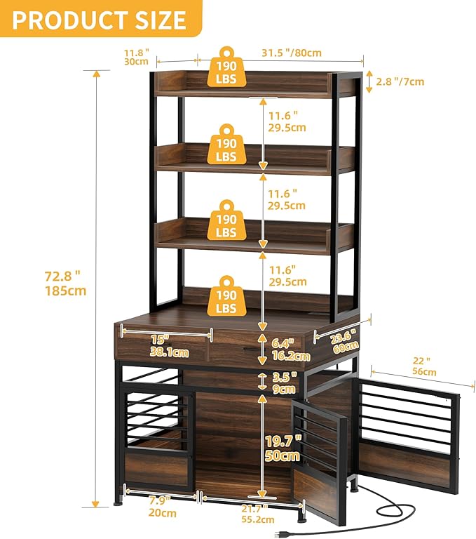 DWVO Dog Crate Furniture with Storage Shelves, Heavy Duty Dog Crate with Drawers & Charging Station, 32 Inch Dog Kennel Indoor Furniture for Medium Dogs, Modern Dog Crate with Double Doors, Brown