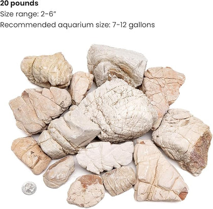 SubstrateSource Natural Stone for Aquarium, Terrarium, Paludarium, Reptile Enclosures - Set of Decorative Rocks for Landcapes, Aquascaping, Fish Tank Decor (White Elephant Skin Stone, 20 Pounds, 2-8")