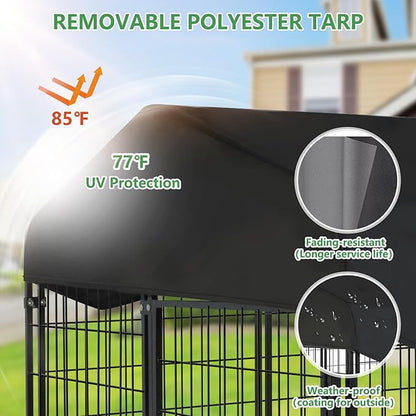 Dog Kennel Outdoor, Large Outside Dog Kennel with Rotating Feeding Door Outdoor Kennel with Roof, Dog Enclosures for Outside Metal Dog House with Cover Outside Dog Crate for Dogs, Rabbits, 2 Pack